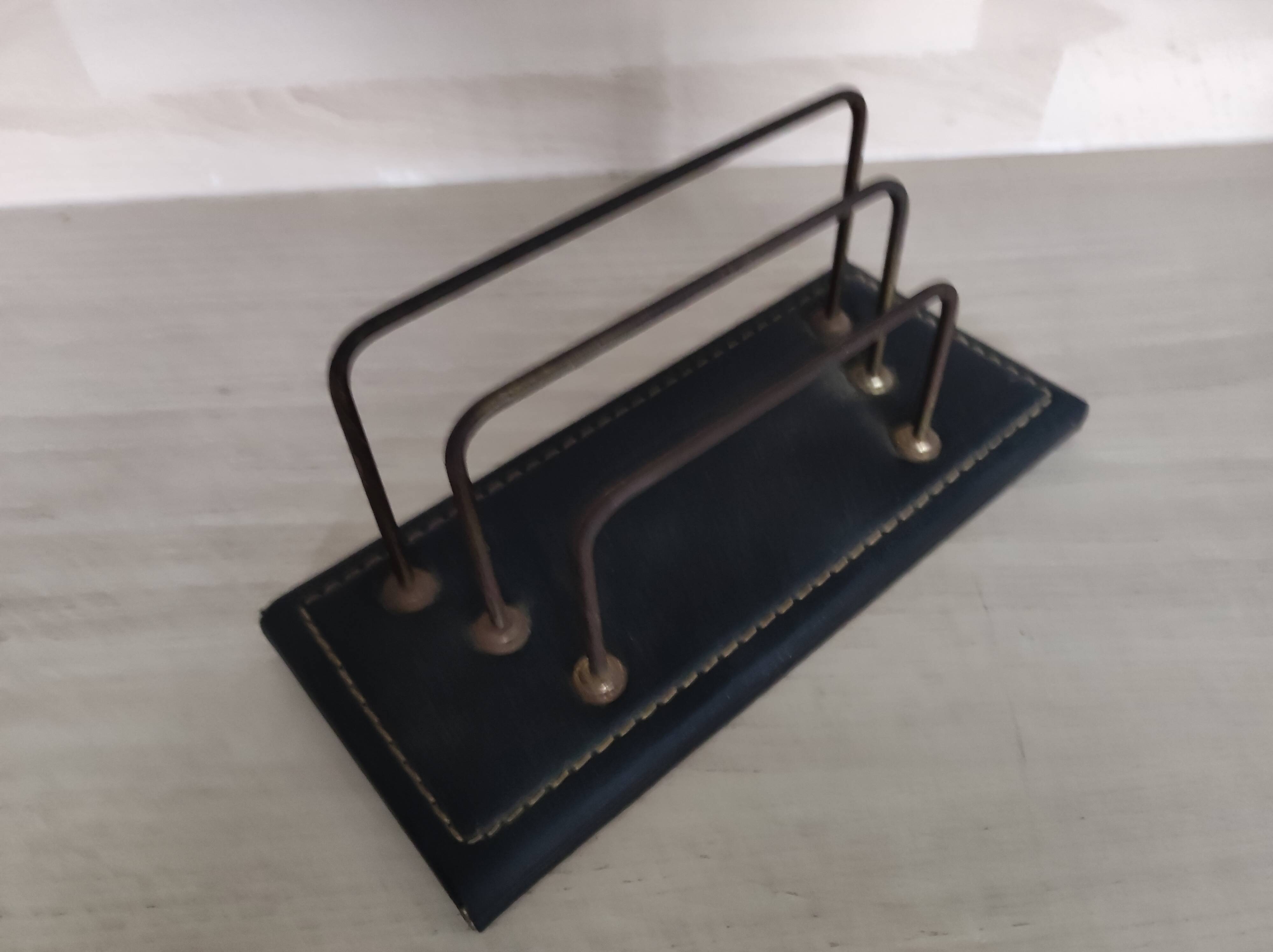 Vintage stitched leather mail holder