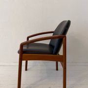 Mid-century modern chair in teak and black leather, Germany, 1960s