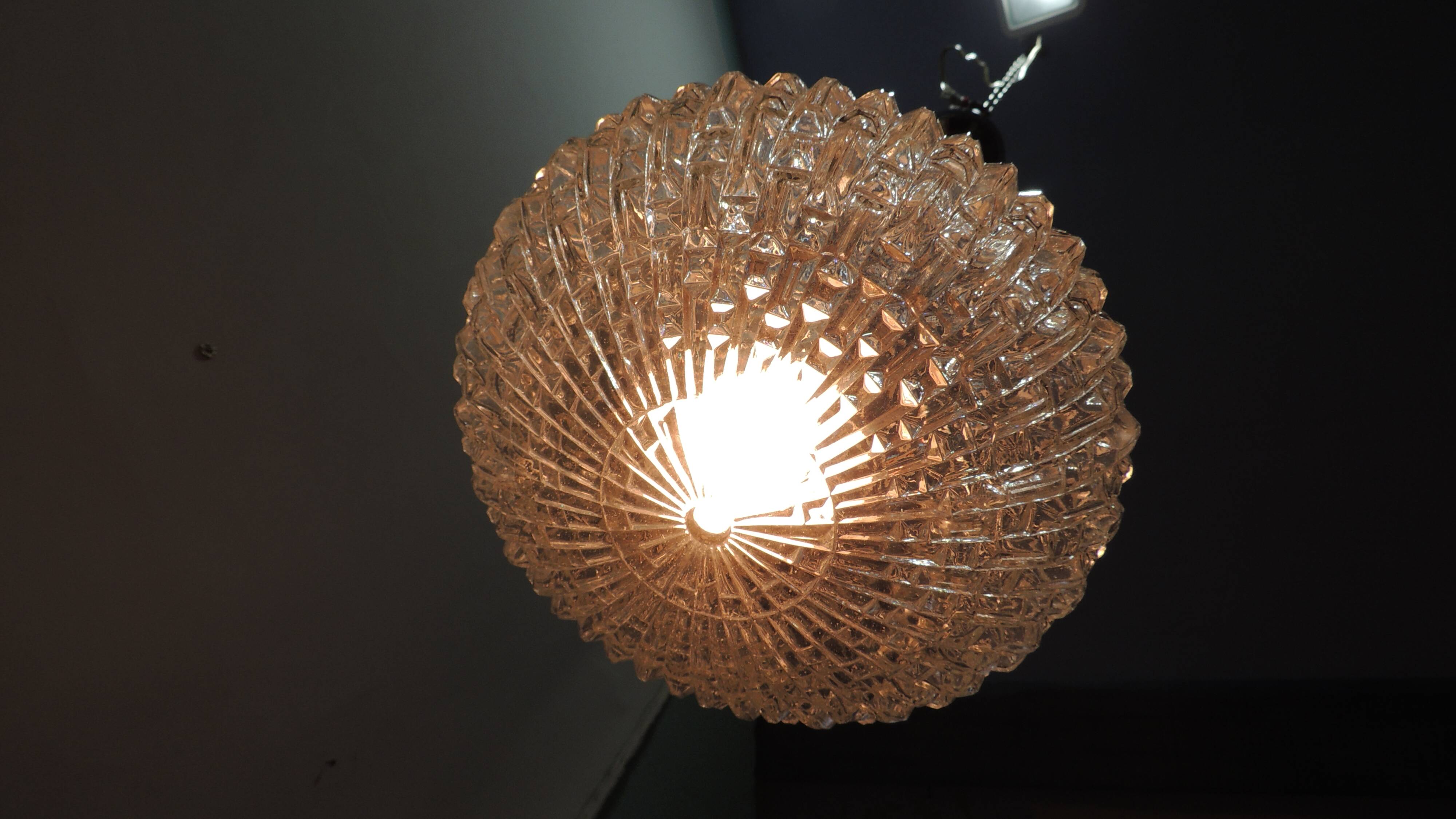 1970s vintage cut glass suspension – retro design ball lamp – L