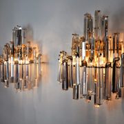 Pair of venini wall lamps, 3 levels, murano glass, italy, 1970
