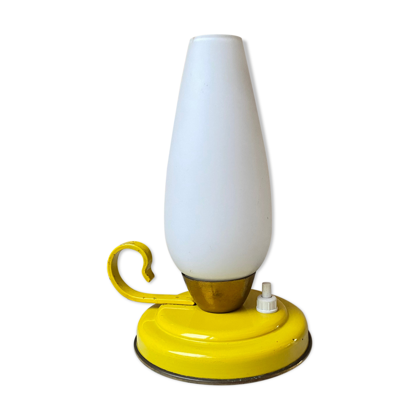 Bedside lamp vintage 60s tole enamelled opaline glass
