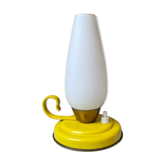 Bedside lamp vintage 60s tole enamelled opaline glass
