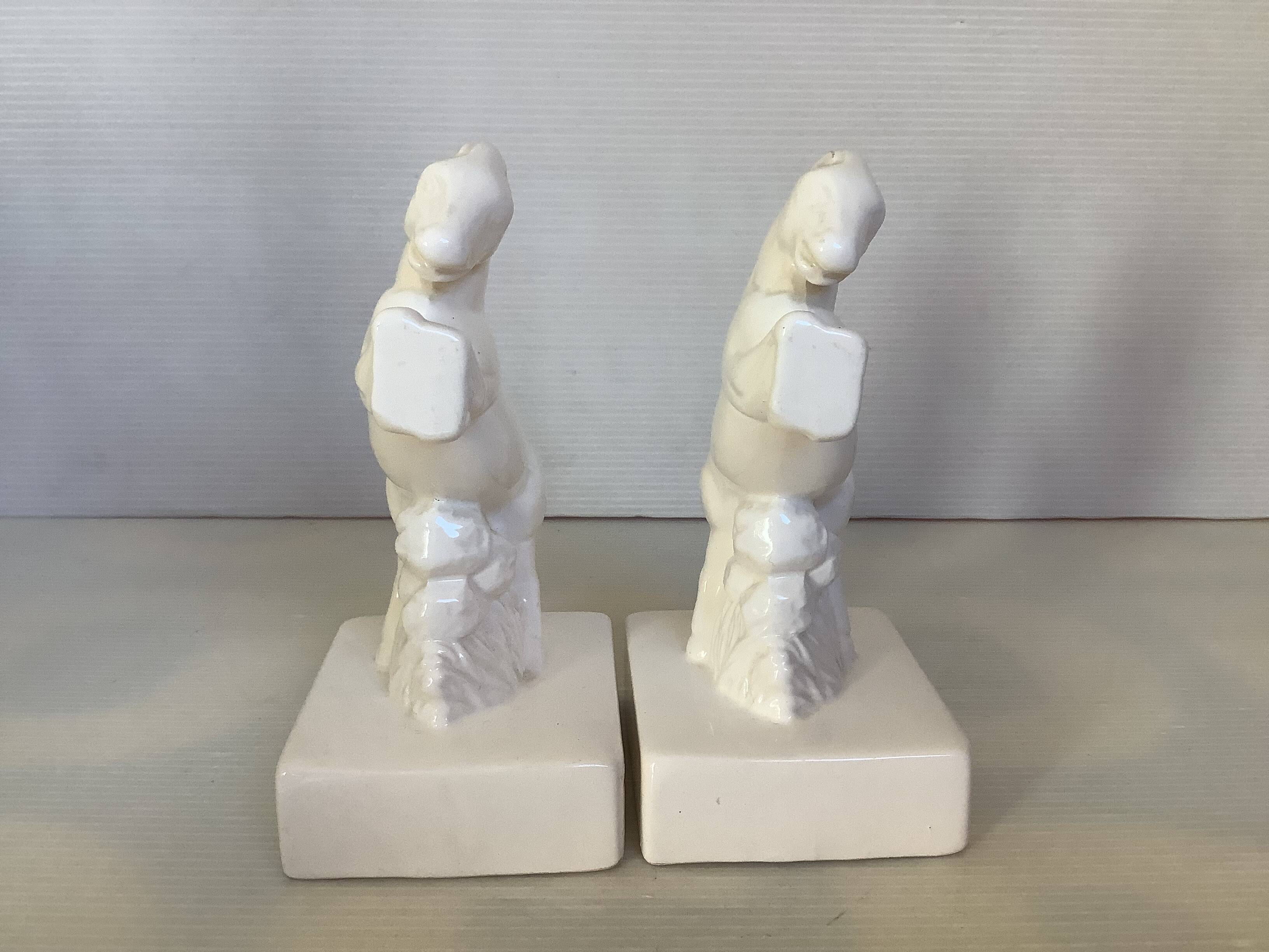 Pair of white horse bookends
