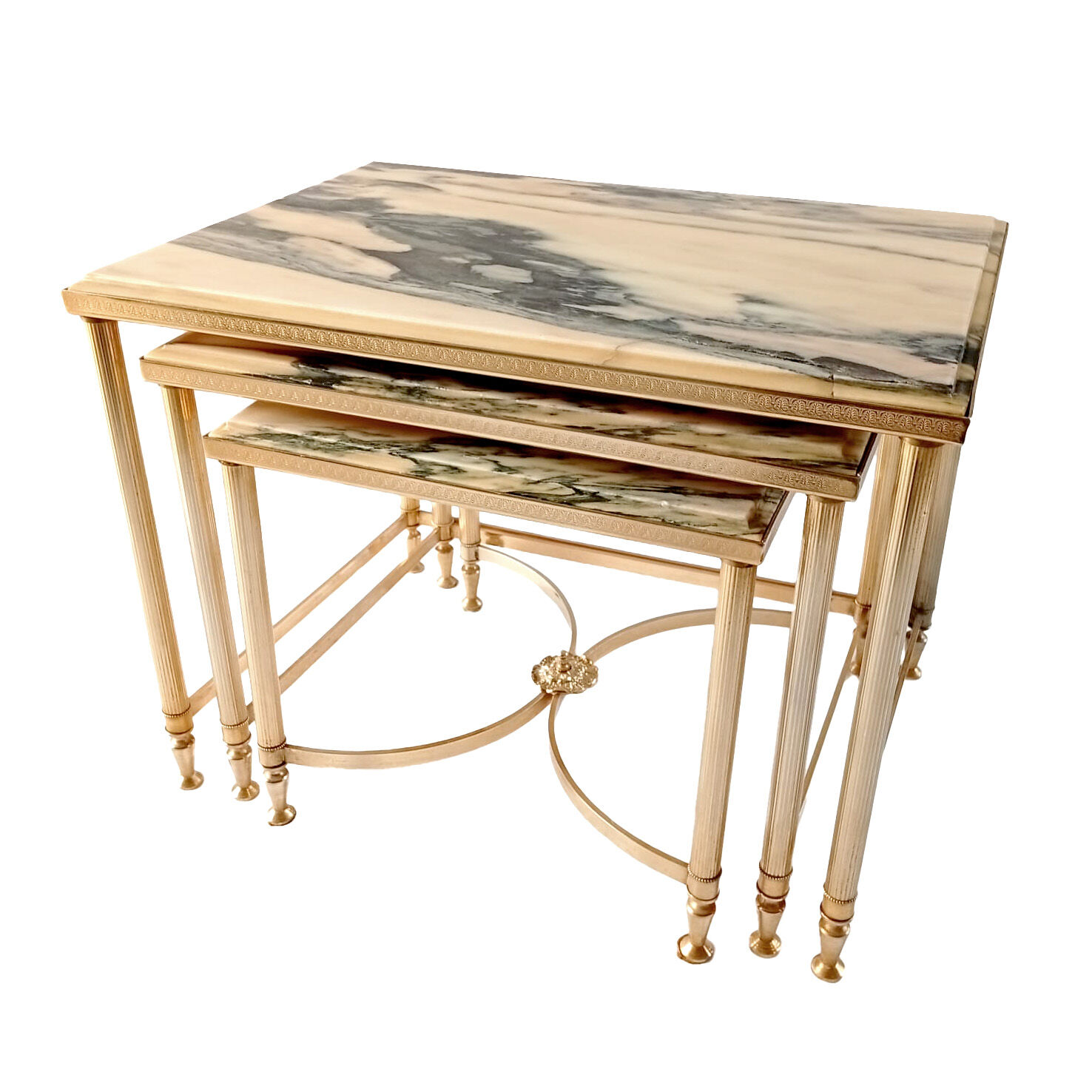 Nested tables in brass and marble.