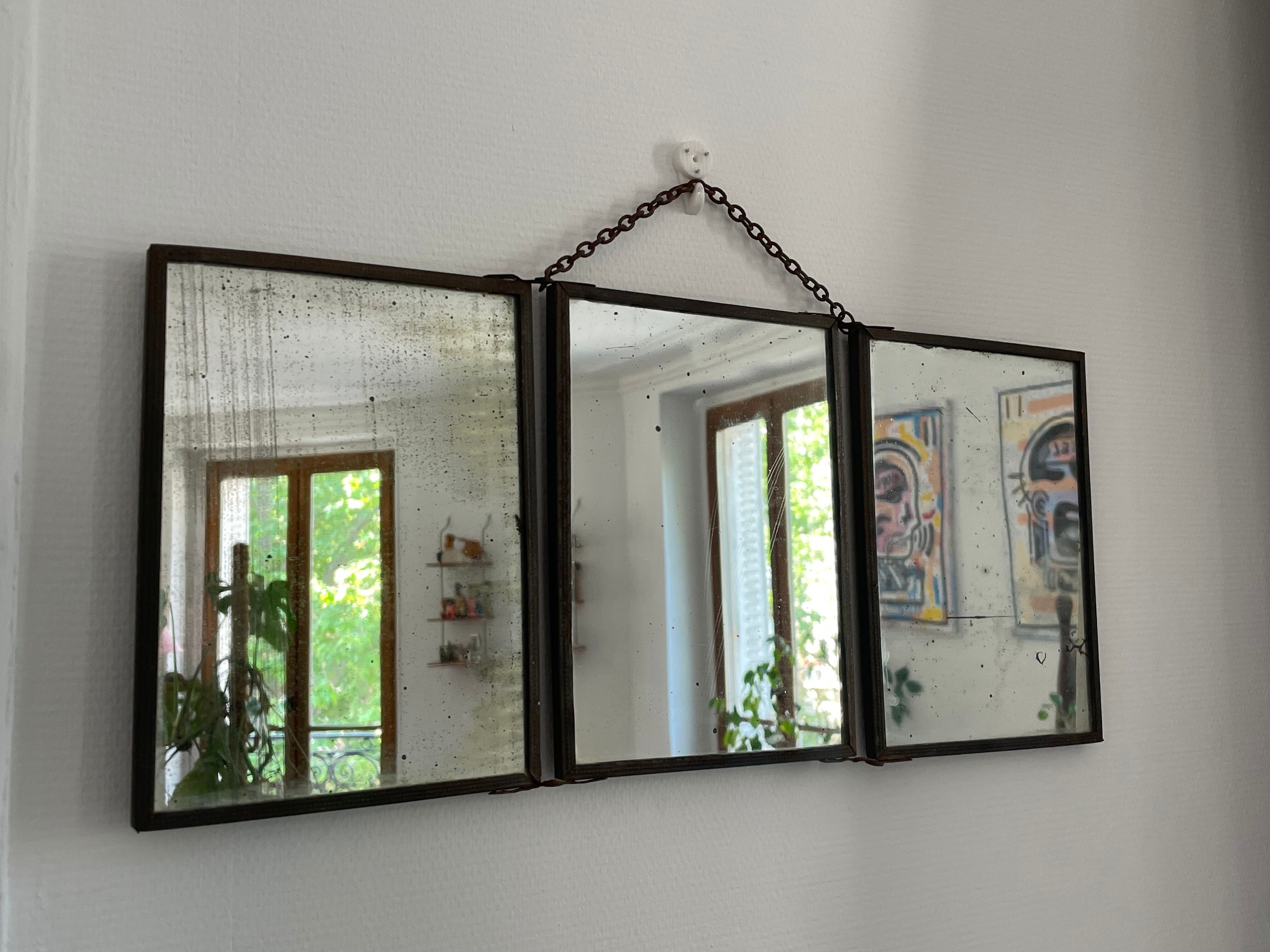 Vintage antique barber triptych mirror