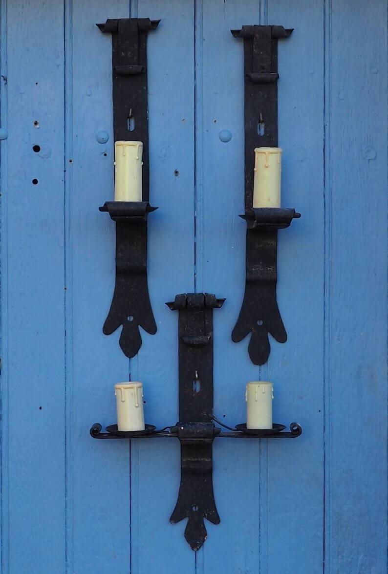 Forged Iron Castle Wall Lights: French Salvaged Sconces, Medieval Style