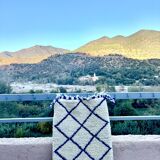White and blue Berber runner rug