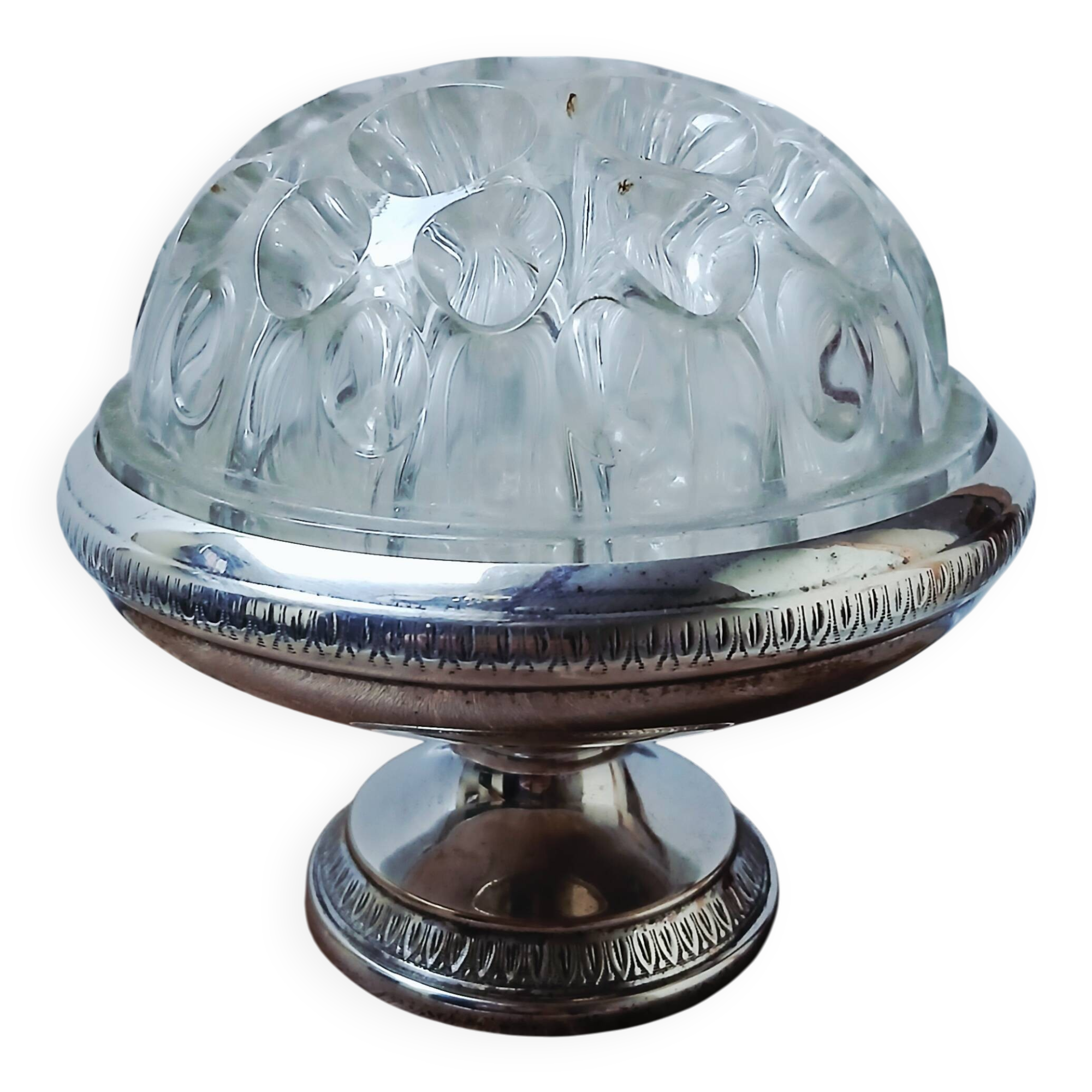 Glass flower arrangement from REIMS on a silver-plated metal stand.