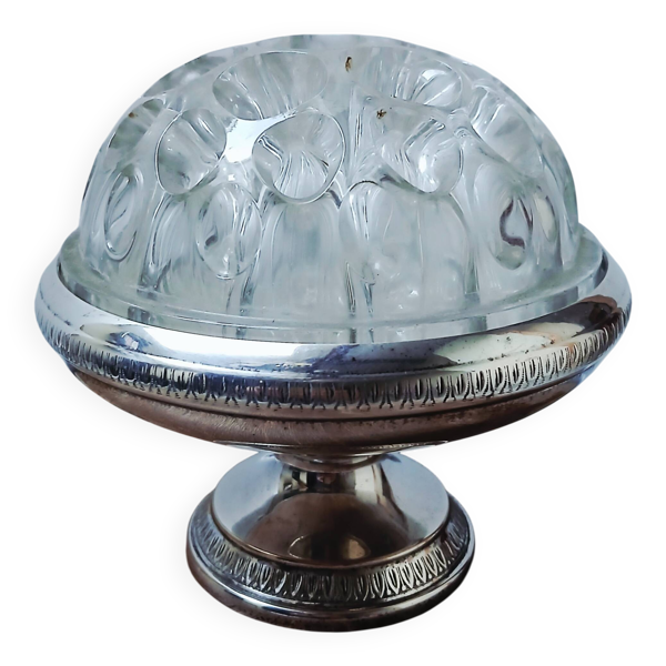 Pique-fleurs en verre de Reims sur coupe en métal argenté — Beyit