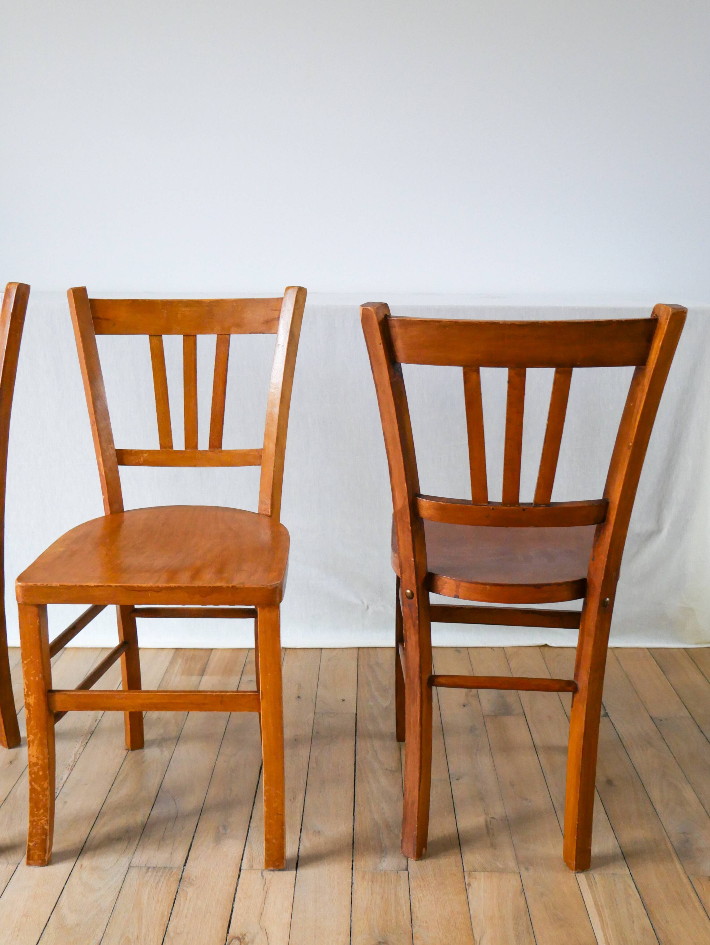 Set of 3 wooden bistro chairs 1950