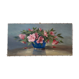Old painting, still life with seringats, signed and dated 1953