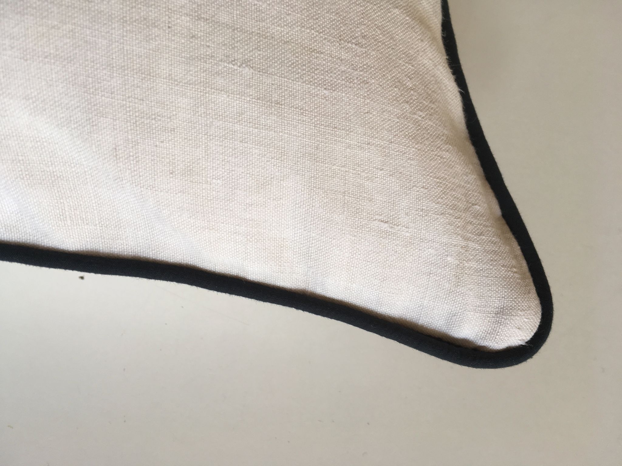 Cushion in old linen canvas 19th old black piping