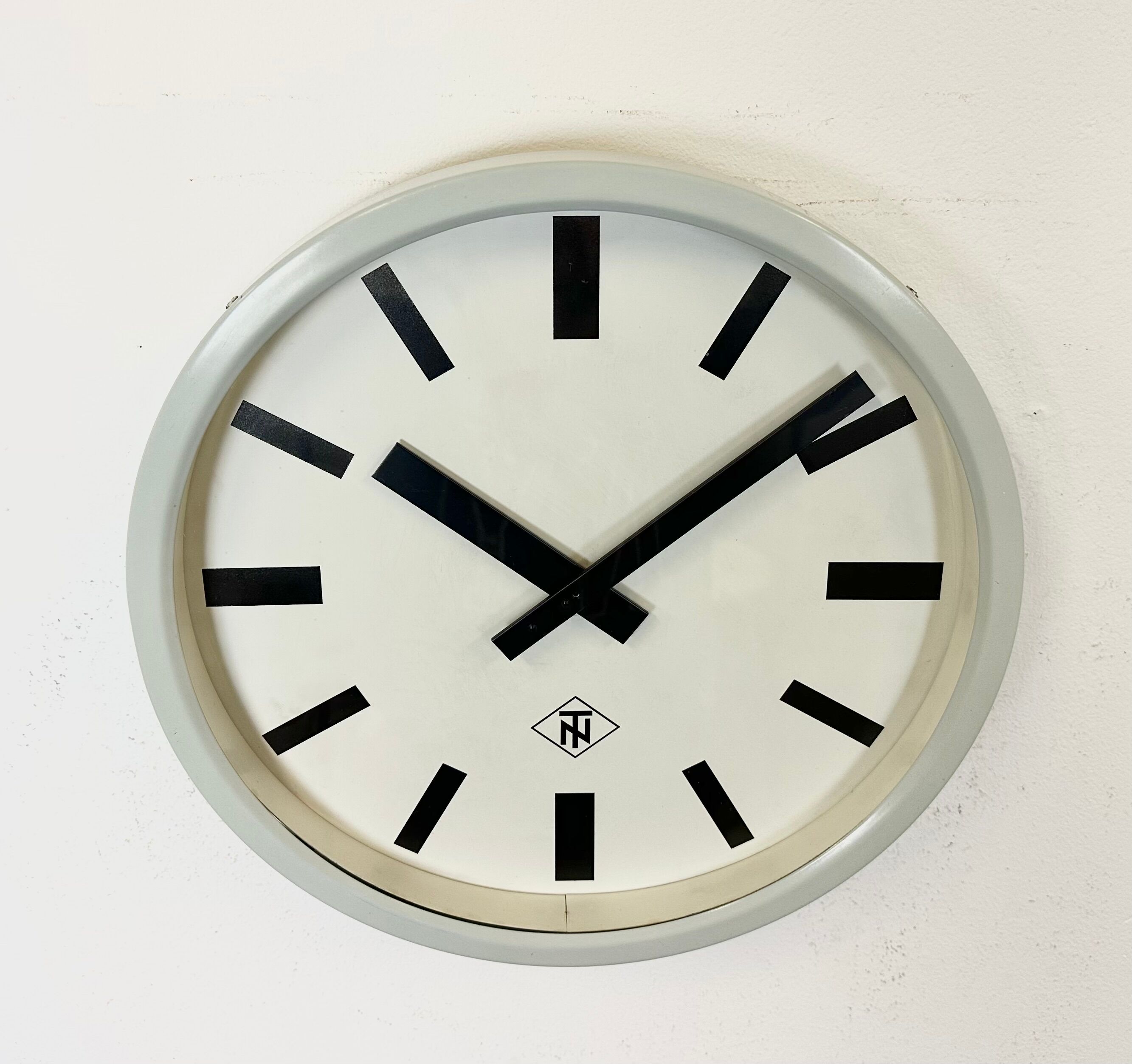 Grey Industrial Wall Clock from TN, 1960s