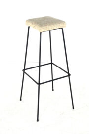 Set of 4 original vintage Bar Stools - black metal with fabric upholstery