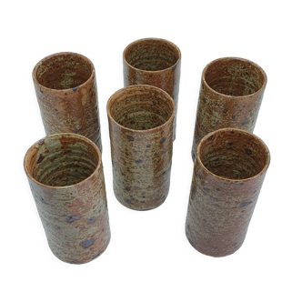 6 high glasses in pyrite stoneware