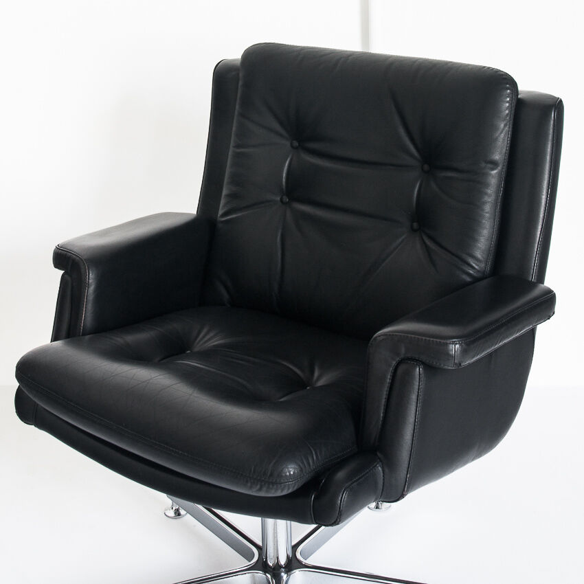 Vintage leather revolving chair, France 1960