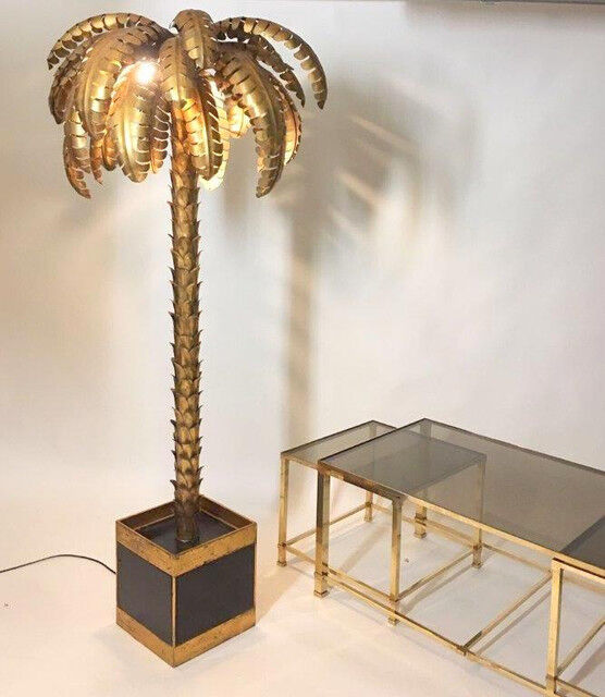 FLOOR LAMP IN THE SHAPE OF A GOLDEN METAL PALM TREE OF 181 CM H