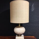 Travertine and gold metal lamp by Philippe Barbier with its custom-made lampshade