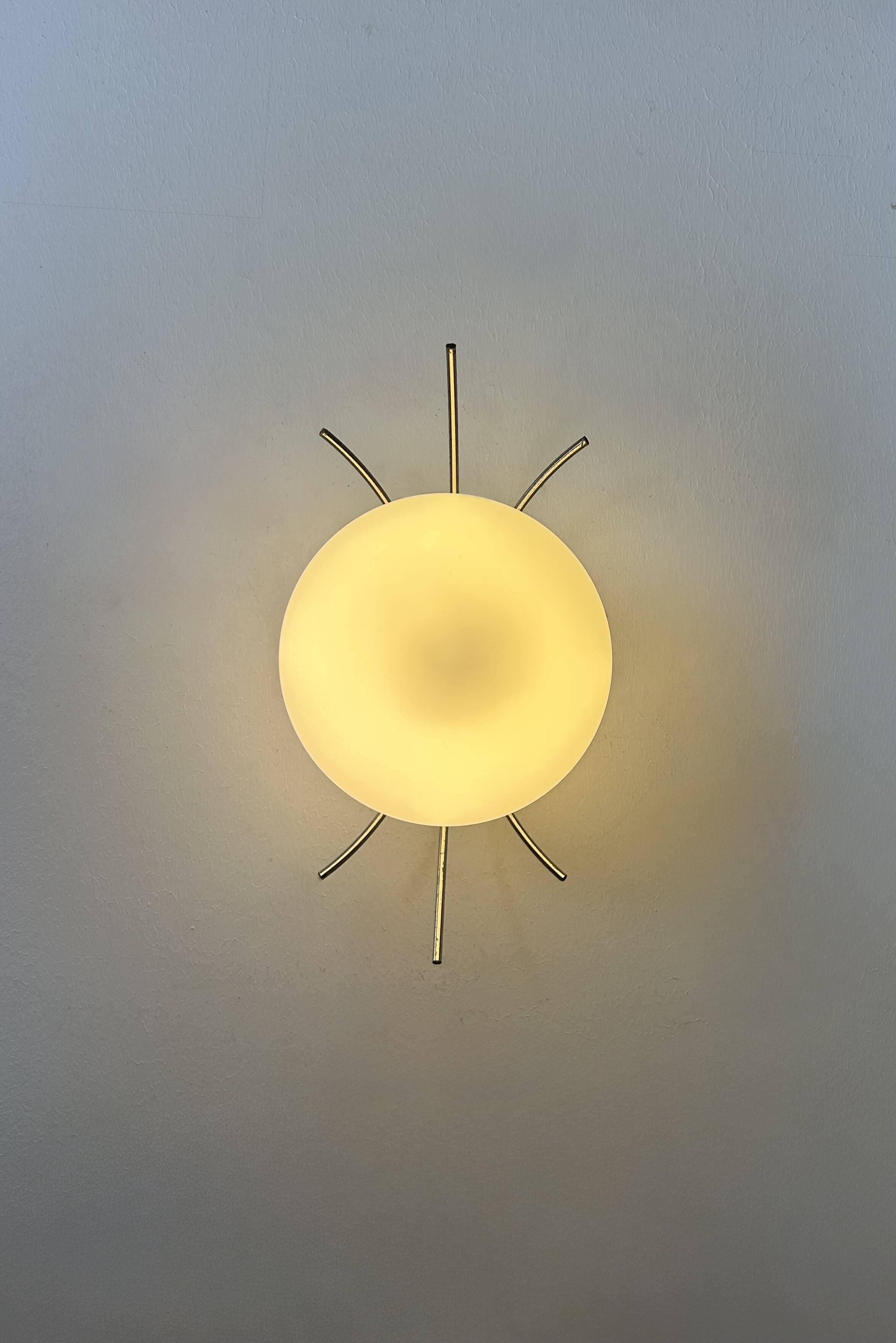 Pair of vintage wall lights, chrome and opaline, France, 1970