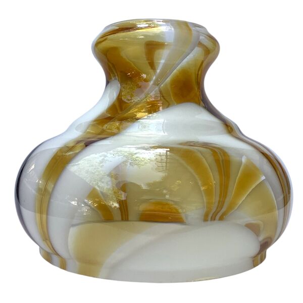 Abat-jour vintage en verre soufflé marbré ambre et opaline années 70