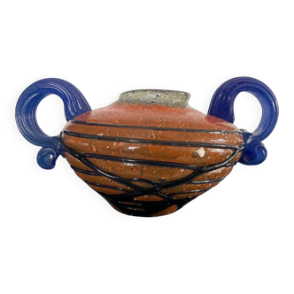 Vintage glass paste vase with handles