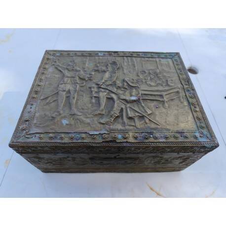 Antique repoussé brass box