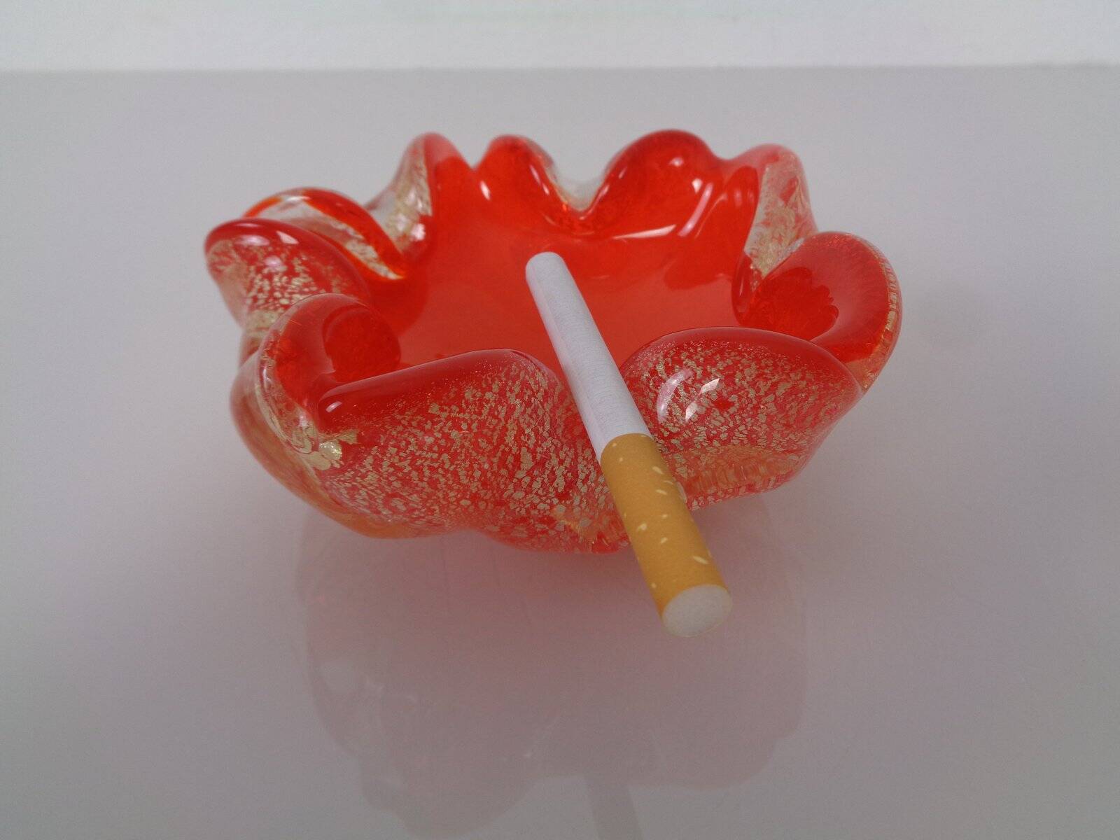 Red & Silver Murano Glass Ashtray by Barovier & Toso, Italy, 1960s