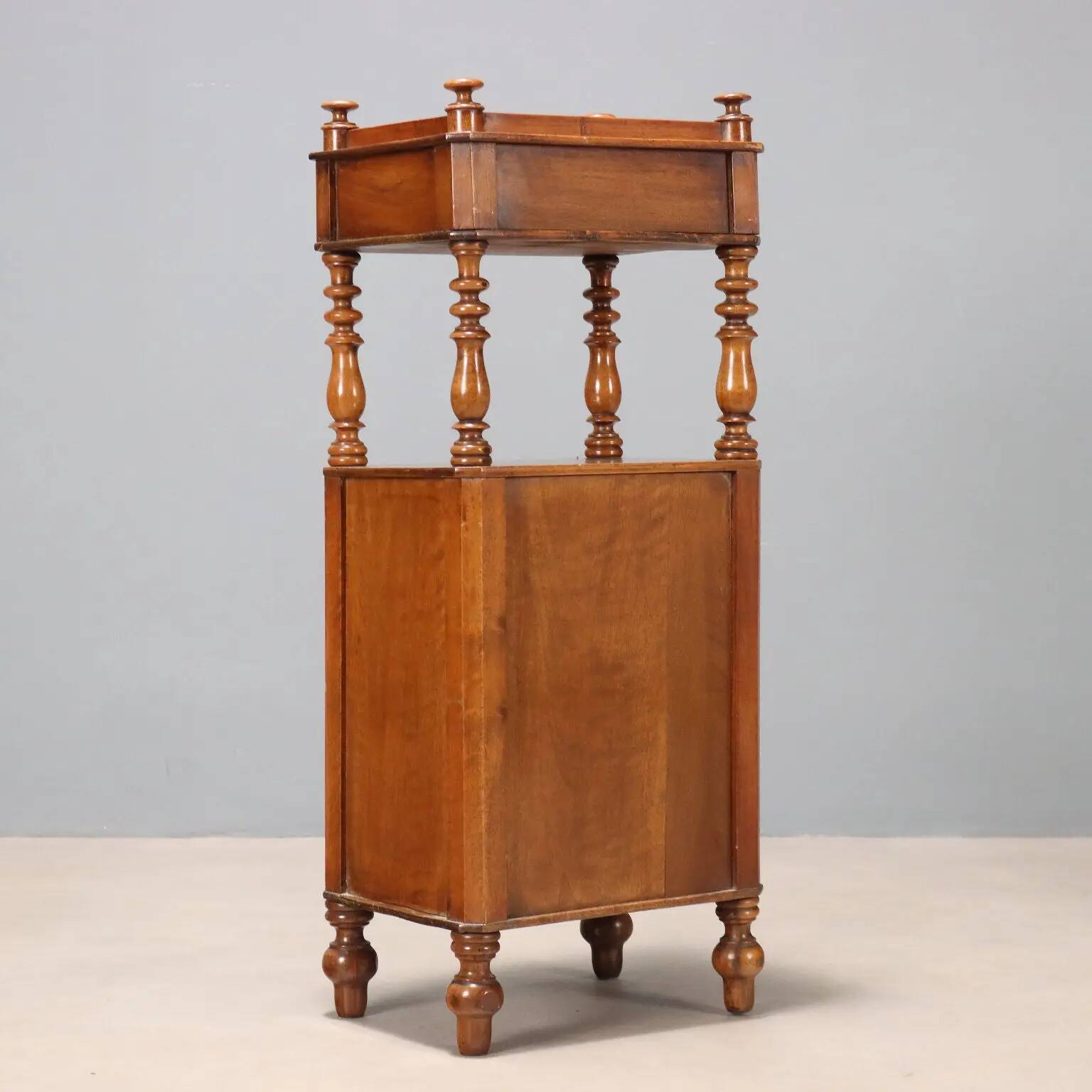 Antique walnut bedside table with drawer, Italy, 19th century.