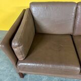 Canapé danois 2 places en cuir marron, 1970