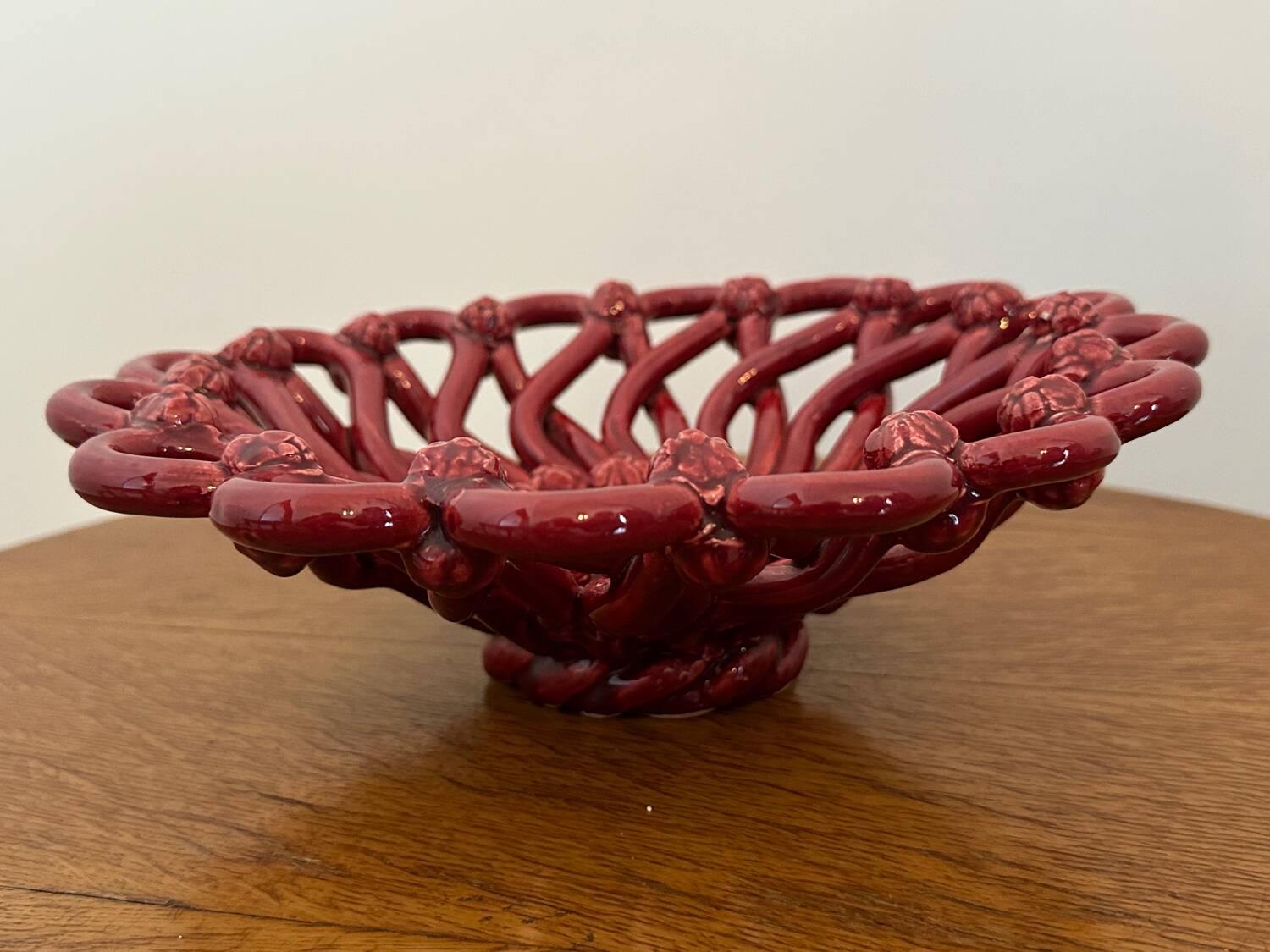 Antique fruit basket in woven ceramic Vallauris
