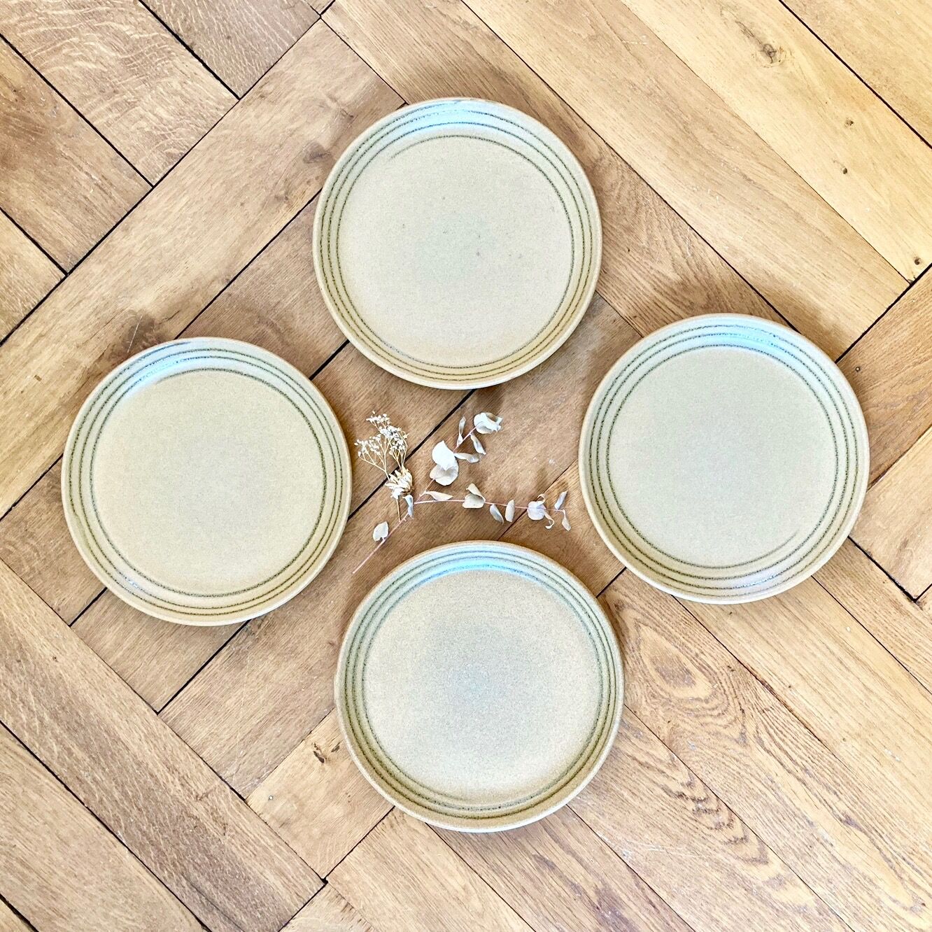 Set of 4 Sarreguemines sandstone flat plates Atelier d'art