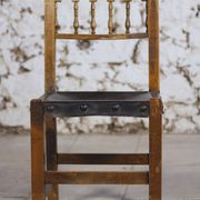 Chaise brutaliste bois et cuir espagnol, 1950