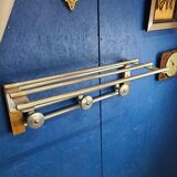 Coat rack, oak, vintage aluminum