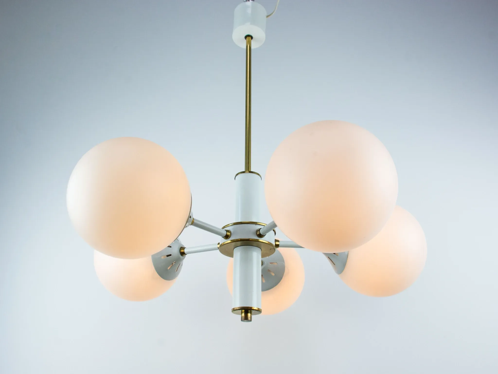 Vintage White 1970s Sputnik Chandelier – Mid-Century Modern Ceiling Light