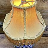 Ancienne Lampe à pétrole Gien Renaissance fond bleu XIX électrifiée