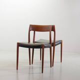 Niels Otto Moller Teak Wooden with Black Leather Dining Chairs, Model 77