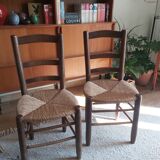 Set of 6 wooden chairs and 50s straw