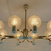 1960s mid century HANGING LAMP chrome metal chandelier with 8 glass shades