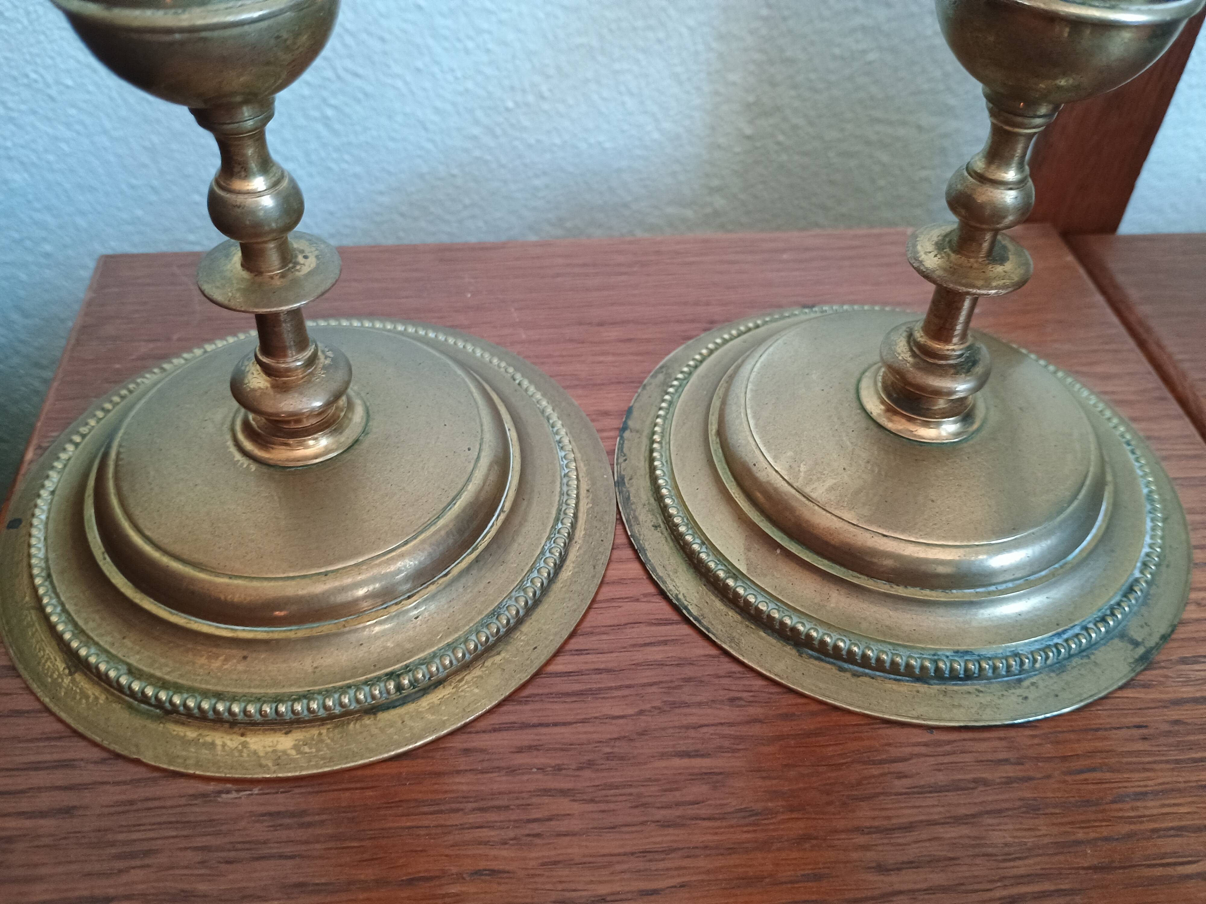 Pair of brass and glass candlesticks - centerpiece -