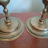 Paire de bougeoirs laiton & verre - centre de table -