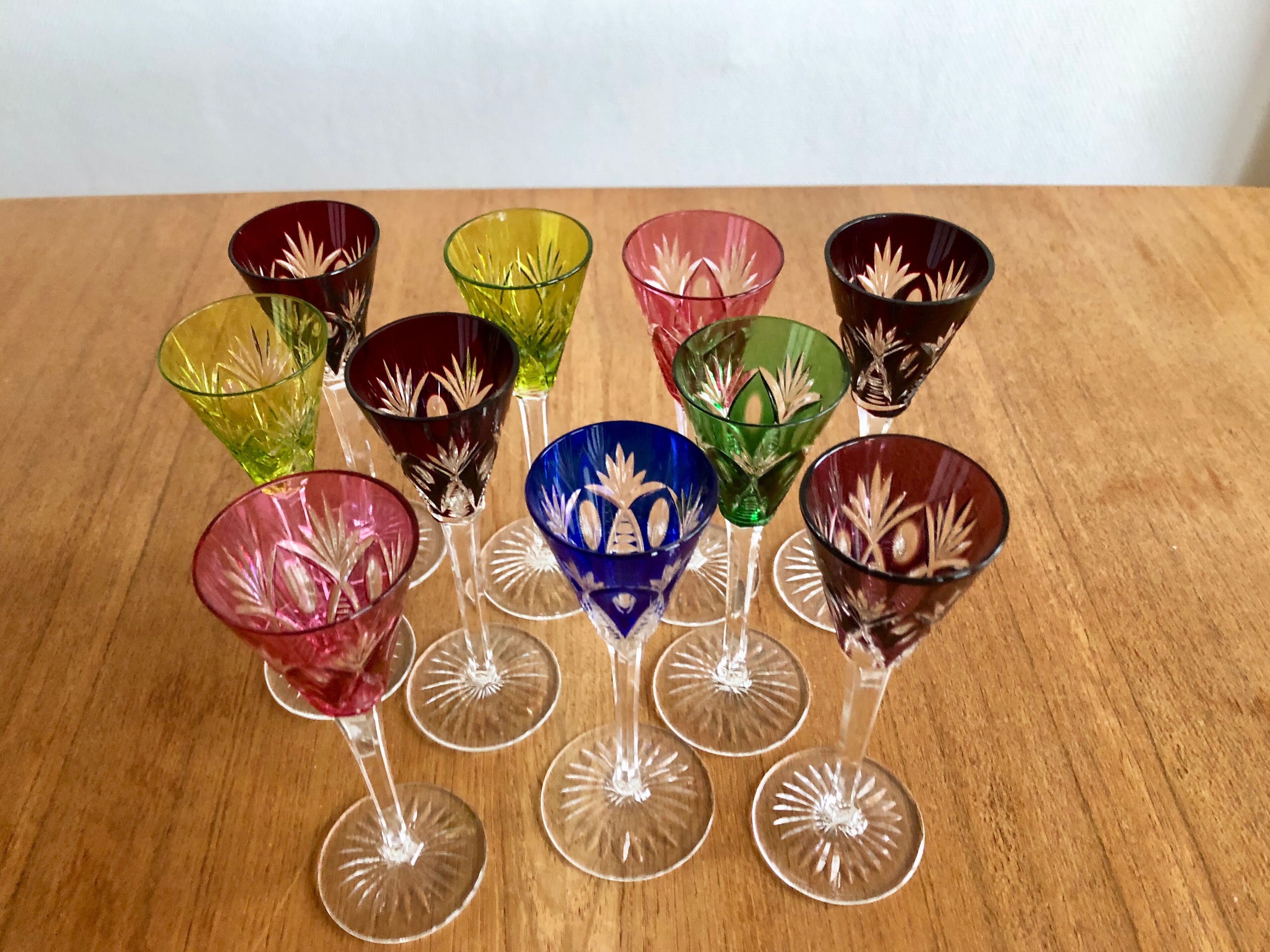 10 bohemian crystal liqueur glasses