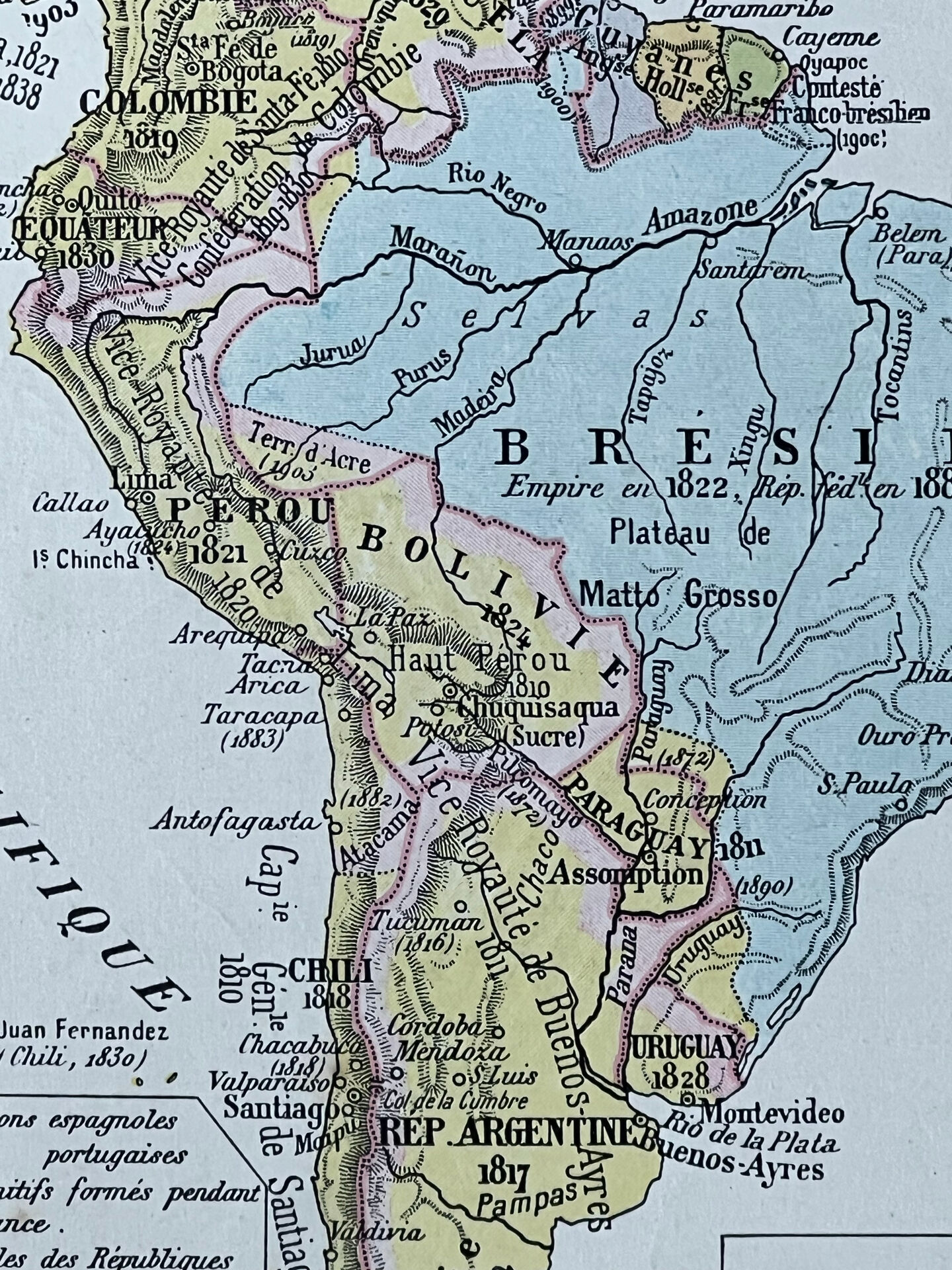 Map 1908 America and Africa 37.5x27.5cm