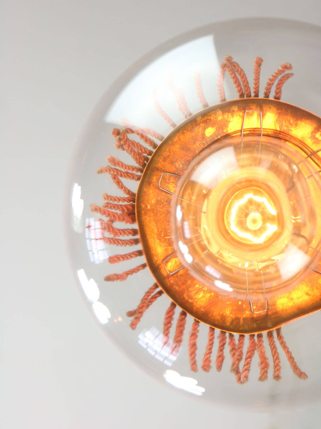 Art Deco Italian Pink Fabric and Brass Globe Pendant Lamp