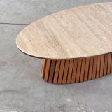 Oval travertine coffee table with ashwood slatted base – italy by forme