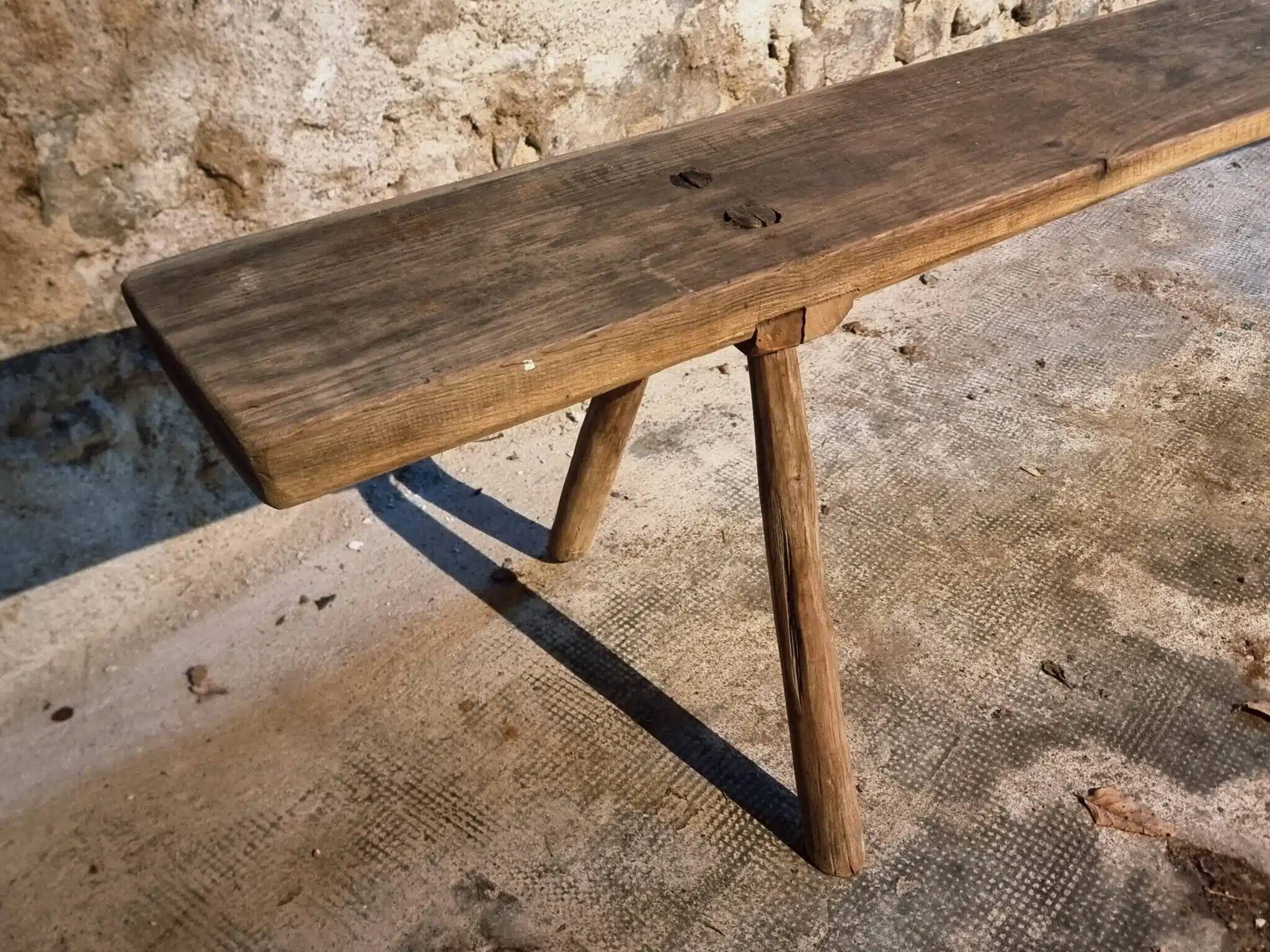 Antique primitive oak bench – Circa 1900, Allier region, France