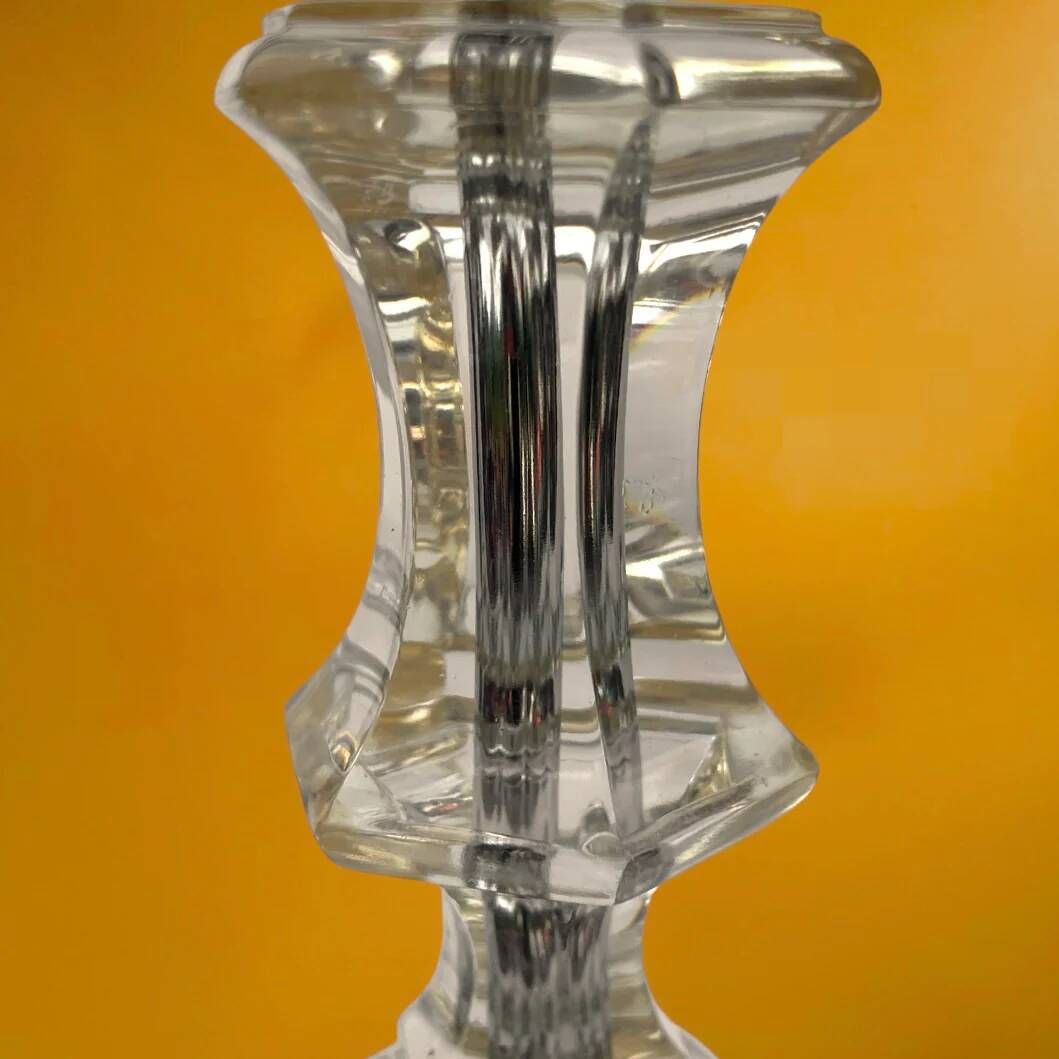 Vintage lamp base in faceted lucite/plexiglass and chrome metal - Hollywood Regency style 1970s