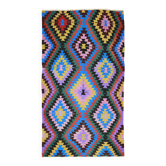 Tapis kilim turc Yuruk vintage à décor géométrique rose, violet et bleu