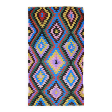 Turkish Kilim Yuruk Vintage 185x335 cm Geometric Pink Purple Blue