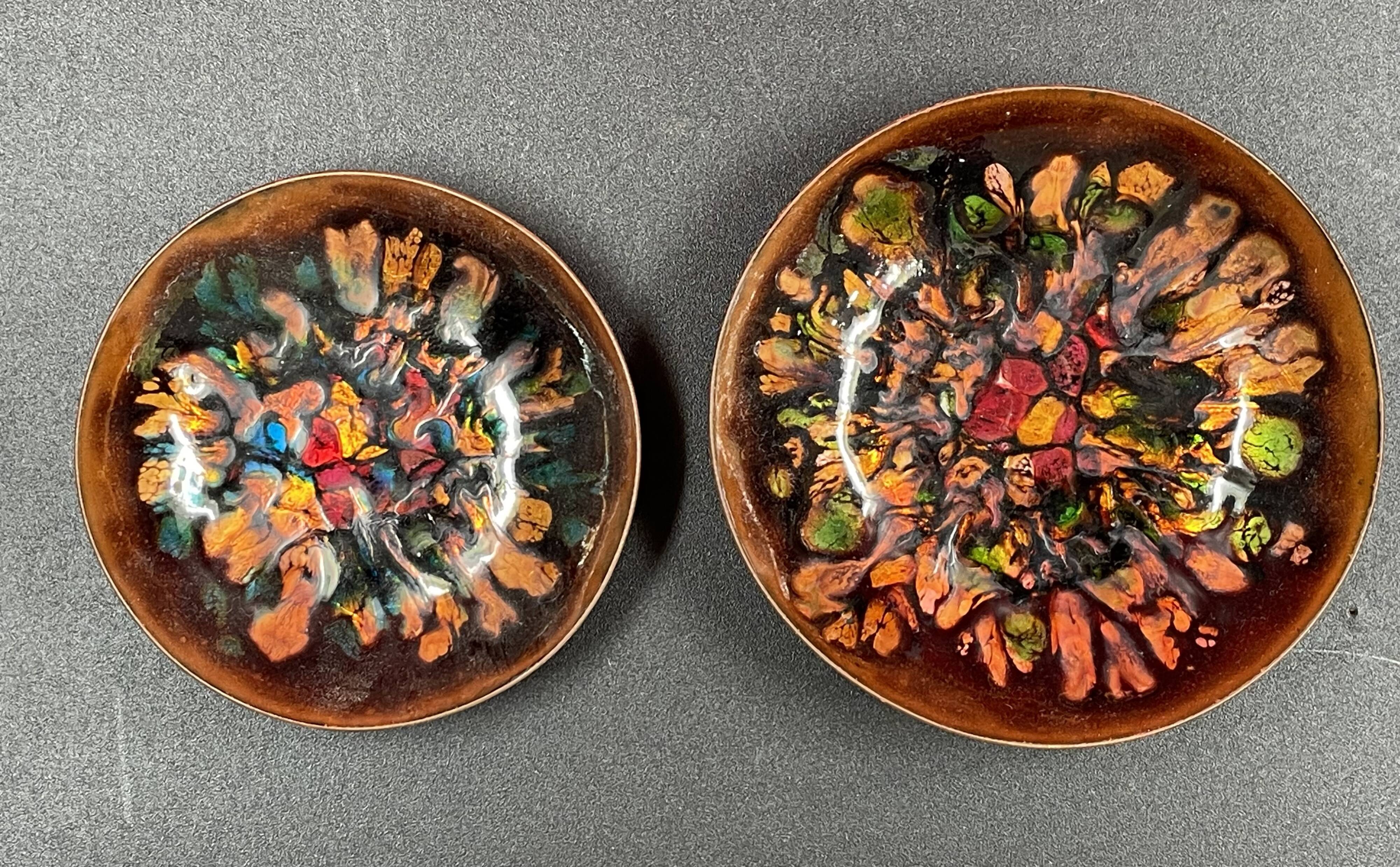 set of 2 enamels on copper empty pocket 10 and 12 cm in diameter - Art Limoges enamel