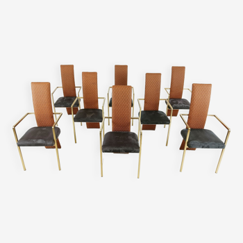 Set de 8 chaises de salle à manger à dossier haut par Belgochrom, années 1970